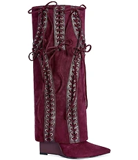 Azalea Wang Mantegna Laced Fold Over Shaft Wedge Tall Boots
