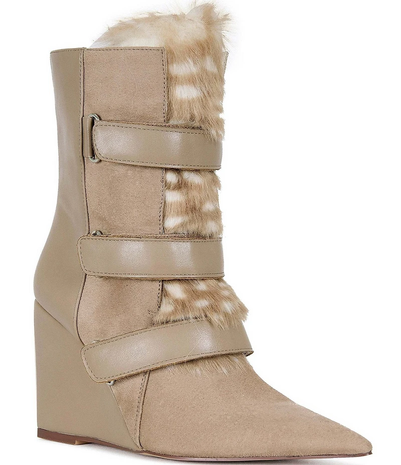 Azalea Wang Maranette Faux Fur Accent Pointed Toe Wedge Booties