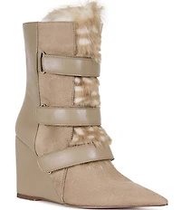 Azalea Wang Maranette Faux Fur Accent Pointed Toe Wedge Booties