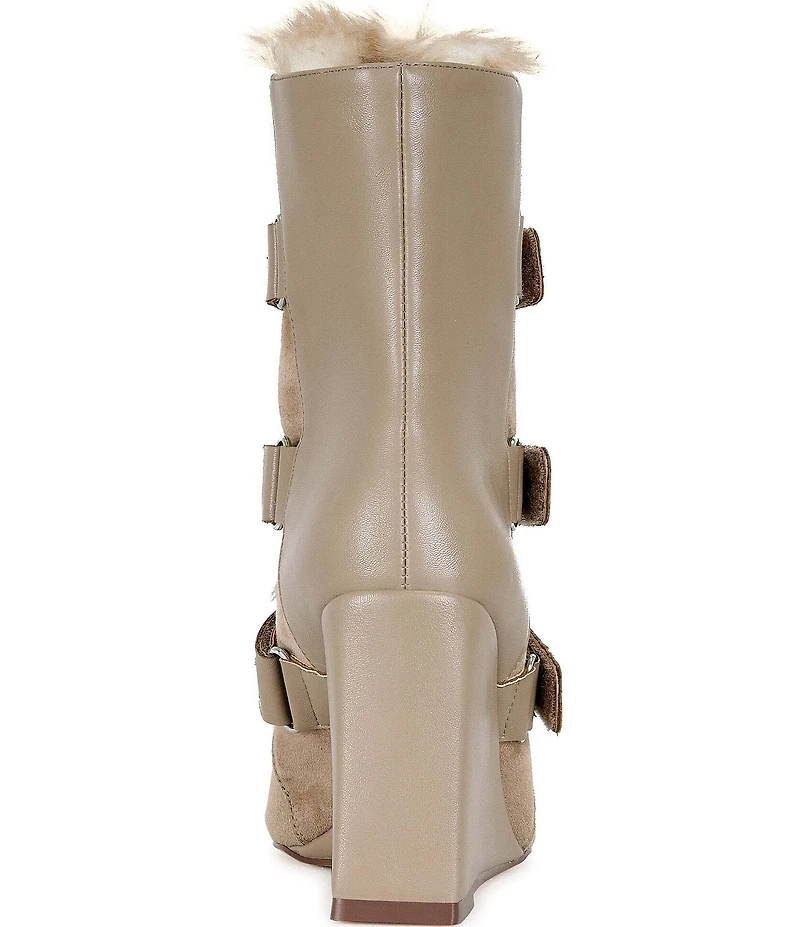 Azalea Wang Maranette Faux Fur Accent Pointed Toe Wedge Booties