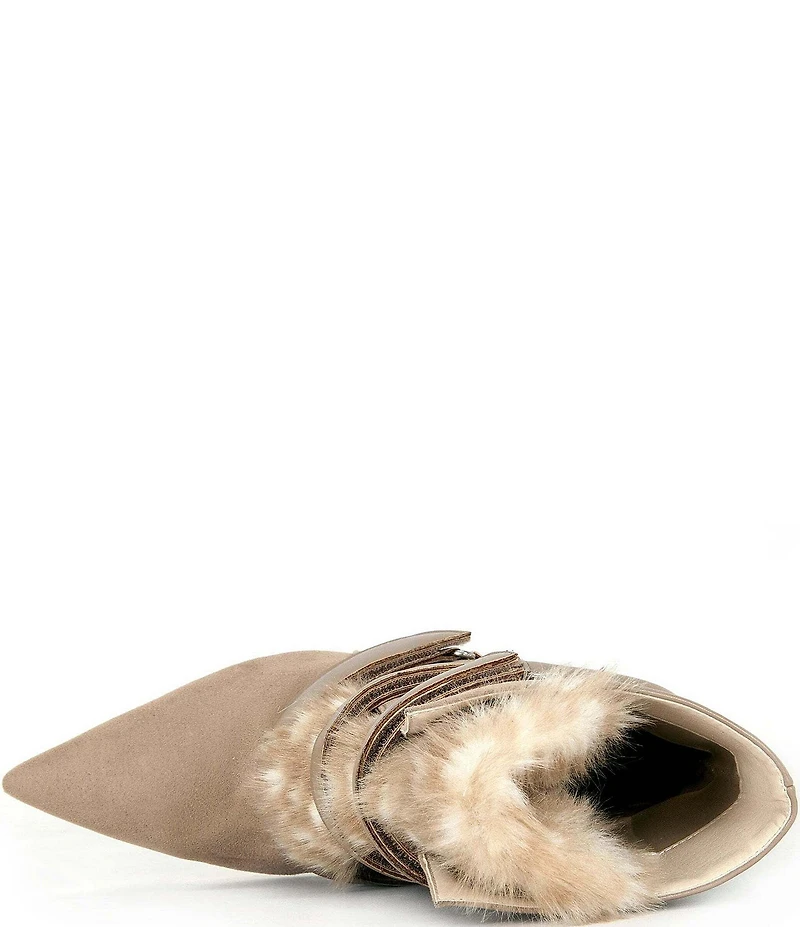 Azalea Wang Maranette Faux Fur Accent Pointed Toe Wedge Booties