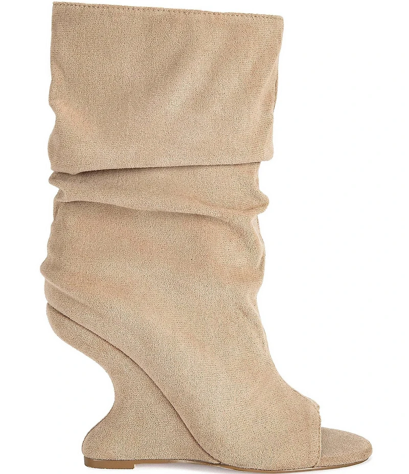 Azalea Wang Marin Slouch Shaft Sculpted Wedge Open Toe Mid Shooties