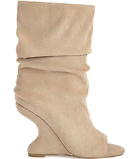 Azalea Wang Marin Slouch Shaft Sculpted Wedge Open Toe Mid Shooties