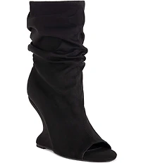 Azalea Wang Marin Slouch Shaft Sculpted Wedge Open Toe Mid Shooties