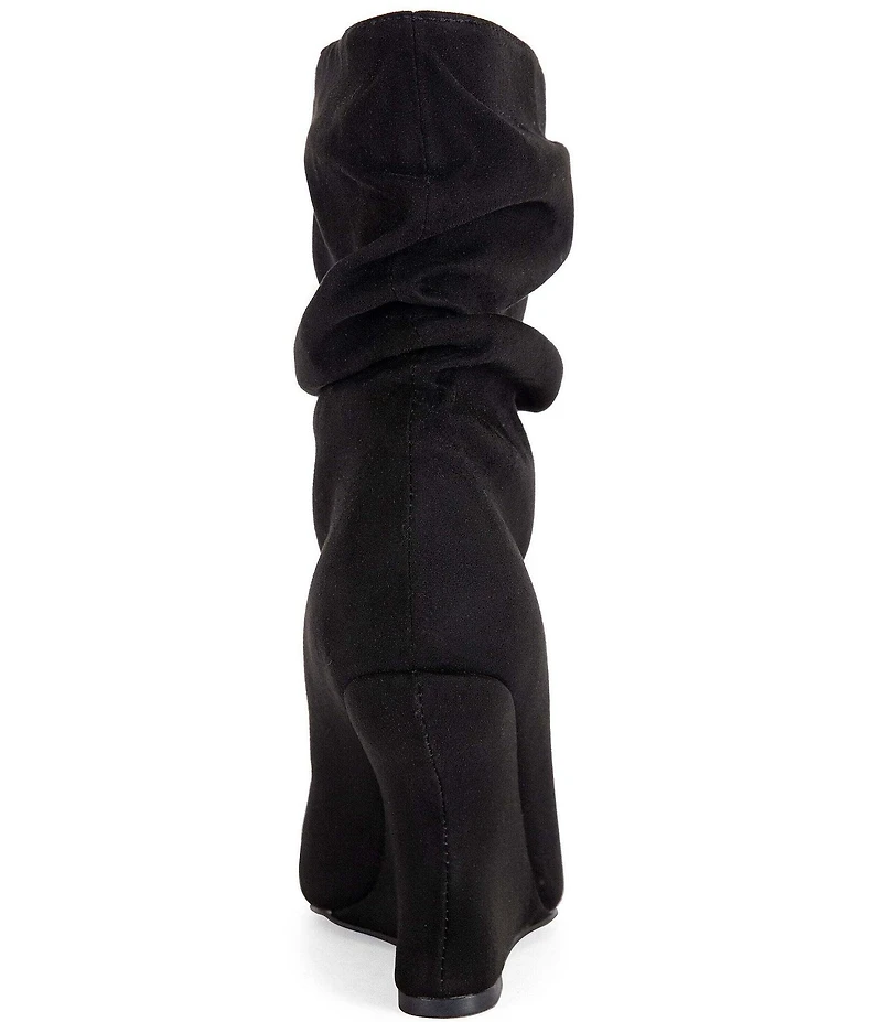 Azalea Wang Marin Slouch Shaft Sculpted Wedge Open Toe Mid Shooties