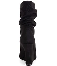 Azalea Wang Marin Slouch Shaft Sculpted Wedge Open Toe Mid Shooties