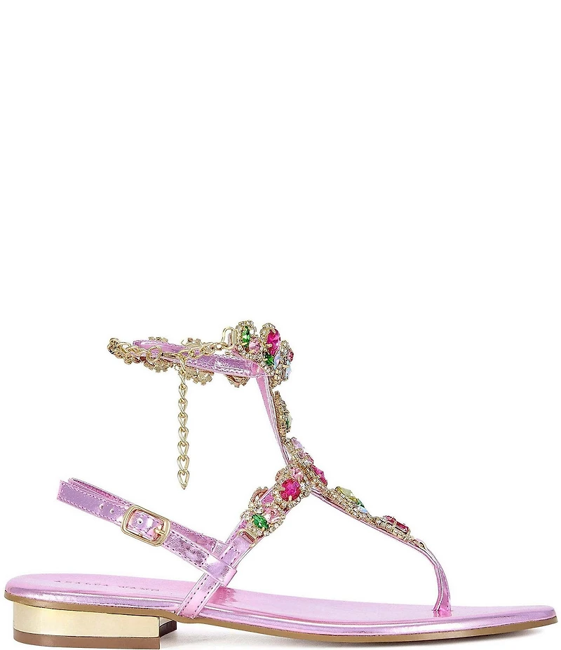 Azalea Wang Marinella Jeweled Embellished Ankle Wrap Thong Sandals