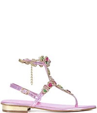 Azalea Wang Marinella Jeweled Embellished Ankle Wrap Thong Sandals
