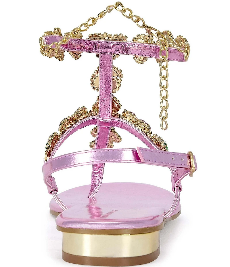 Azalea Wang Marinella Jeweled Embellished Ankle Wrap Thong Sandals