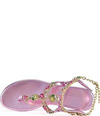 Azalea Wang Marinella Jeweled Embellished Ankle Wrap Thong Sandals