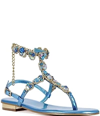 Azalea Wang Marinella Jeweled Embellished Ankle Wrap Thong Sandals