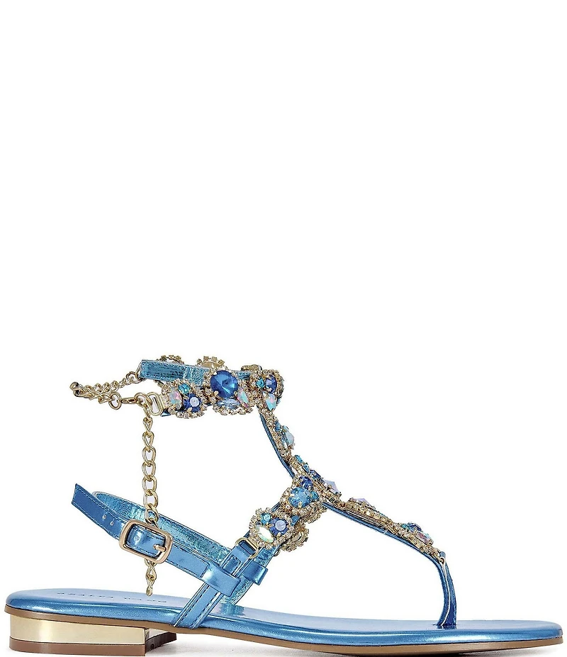 Azalea Wang Marinella Jeweled Embellished Ankle Wrap Thong Sandals
