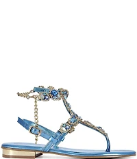 Azalea Wang Marinella Jeweled Embellished Ankle Wrap Thong Sandals