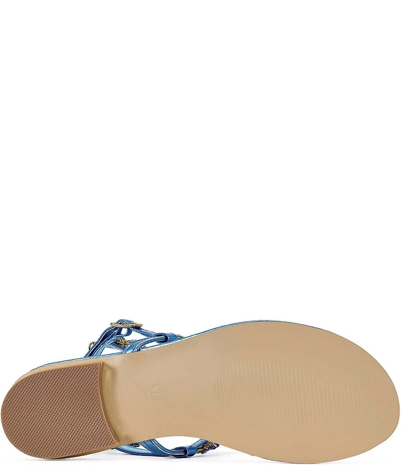 Azalea Wang Marinella Jeweled Embellished Ankle Wrap Thong Sandals