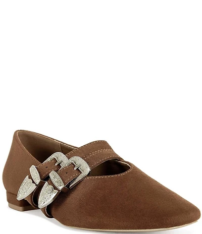 Azalea Wang Marius Western Buckle Double Strap Mary Jane Ballet Flats