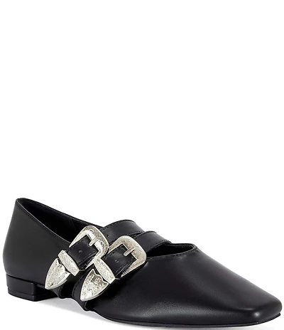 Azalea Wang Marius Western Buckle Double Strap Mary Jane Ballet Flats
