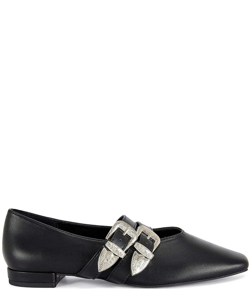 Azalea Wang Marius Western Buckle Double Strap Mary Jane Ballet Flats
