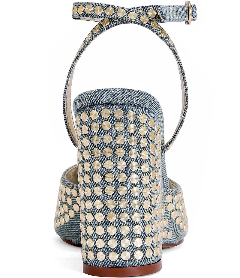 Azalea Wang Matteus Denim Ankle Strap Studded Wedge Sandals