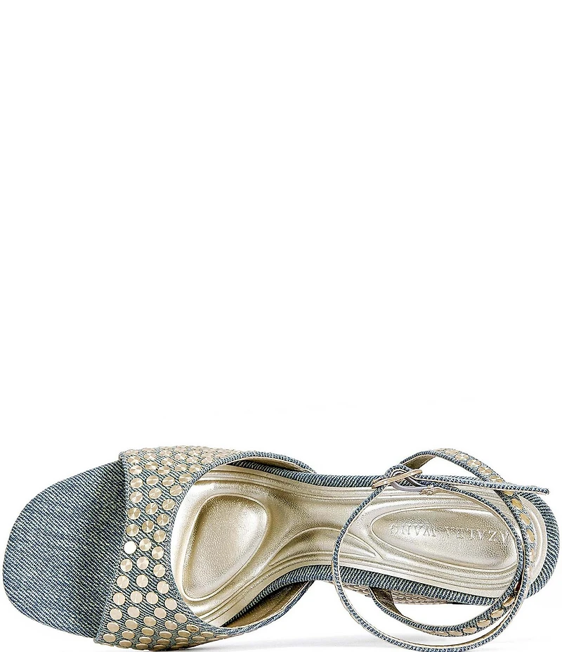 Azalea Wang Matteus Denim Ankle Strap Studded Wedge Sandals