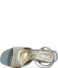 Azalea Wang Matteus Denim Ankle Strap Studded Wedge Sandals