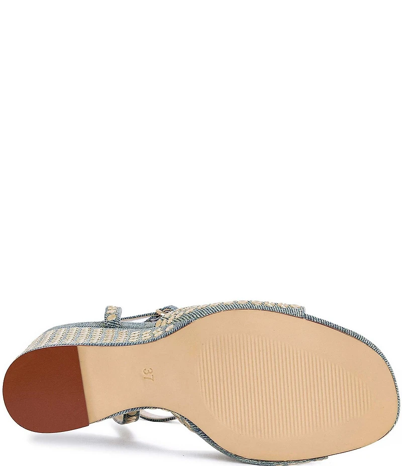 Azalea Wang Matteus Denim Ankle Strap Studded Wedge Sandals
