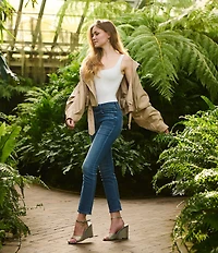 Azalea Wang Matteus Denim Ankle Strap Studded Wedge Sandals