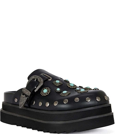 Azalea Wang Mavis Studded Buckle Strap Platform Mules