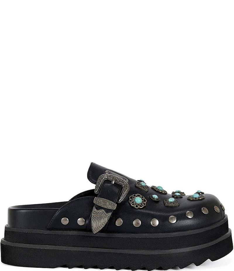 Azalea Wang Mavis Studded Buckle Strap Platform Mules