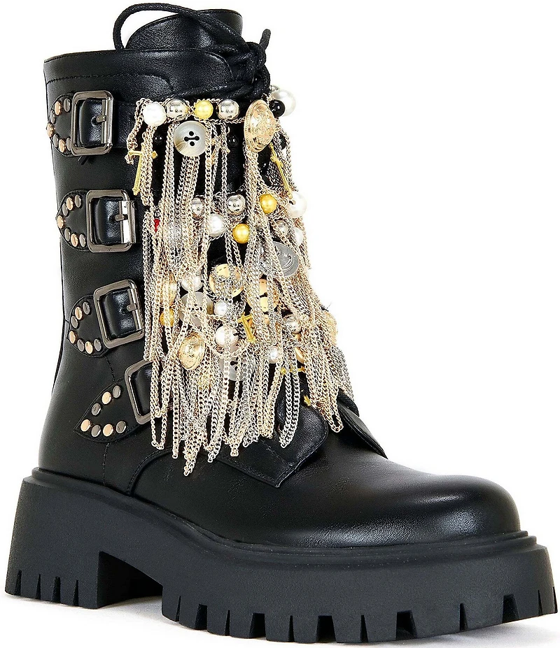 Azalea Wang Megumi Multi Ornamented Platform Combat Mid Calf Boots