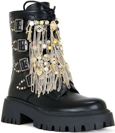 Azalea Wang Megumi Multi Ornamented Platform Combat Mid Calf Boots