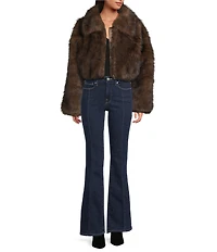 Azalea Wang Memphis Brown Faux Fur Shawl Collar Zip Front Bomber Jacket