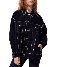 Azalea Wang Micah Studded Point Collar Denim Oversized Jacket