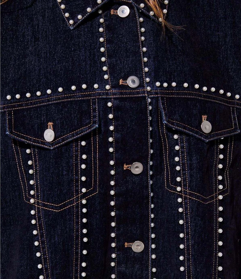 Azalea Wang Micah Studded Point Collar Denim Oversized Jacket