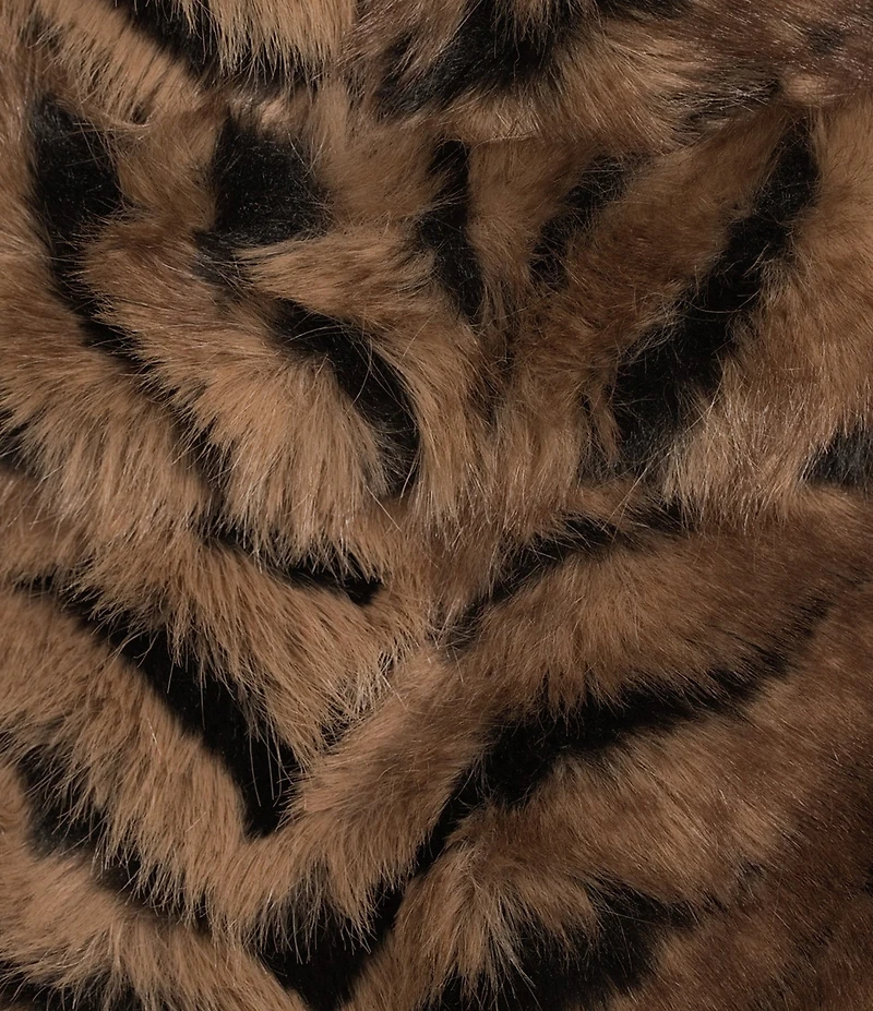 Azalea Wang Mirella Tan Chevron Multi Faux Fur Shawl Collared Belted Oversized Trench Coat