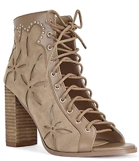 Azalea Wang Mirona Studded Open Toe Lace Up Booties