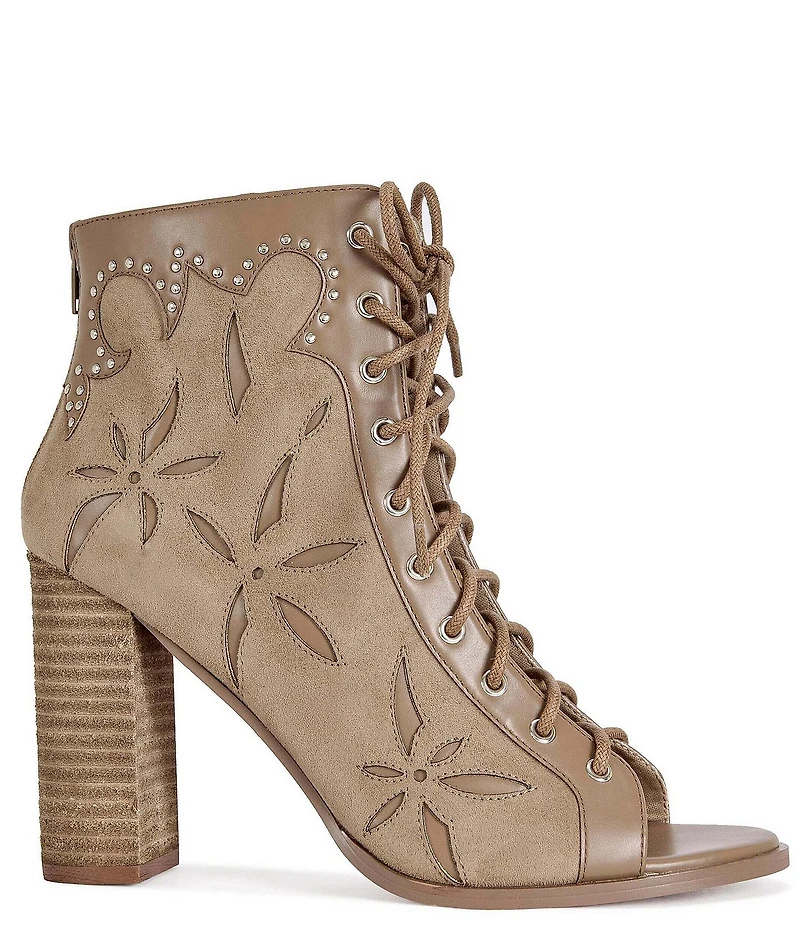 Azalea Wang Mirona Studded Open Toe Lace Up Booties