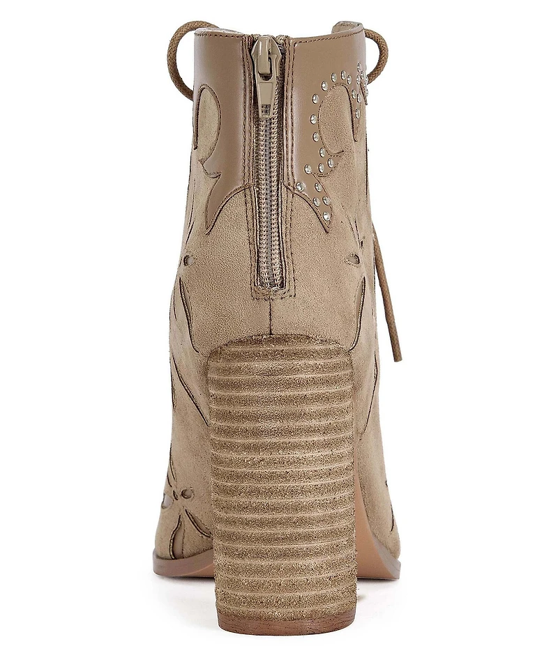 Azalea Wang Mirona Studded Open Toe Lace Up Booties