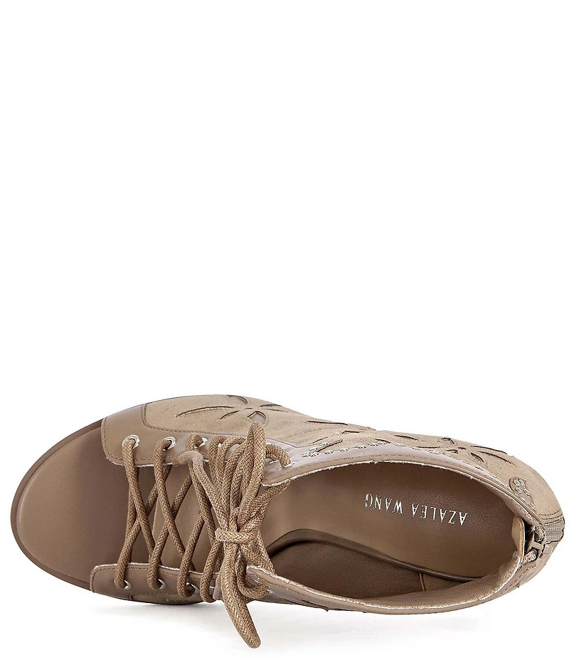 Azalea Wang Mirona Studded Open Toe Lace Up Booties