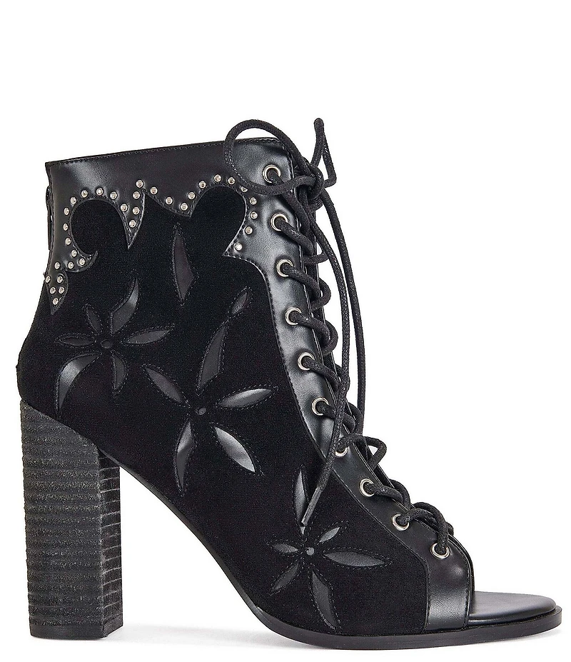 Azalea Wang Mirona Studded Open Toe Lace Up Booties