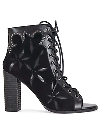 Azalea Wang Mirona Studded Open Toe Lace Up Booties