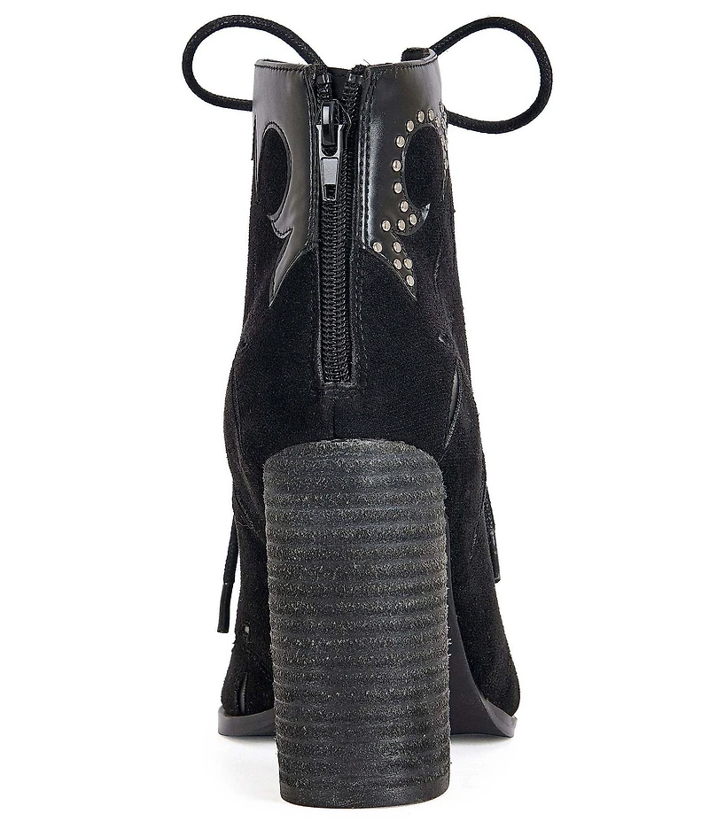 Azalea Wang Mirona Studded Open Toe Lace Up Booties