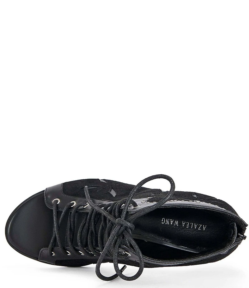 Azalea Wang Mirona Studded Open Toe Lace Up Booties