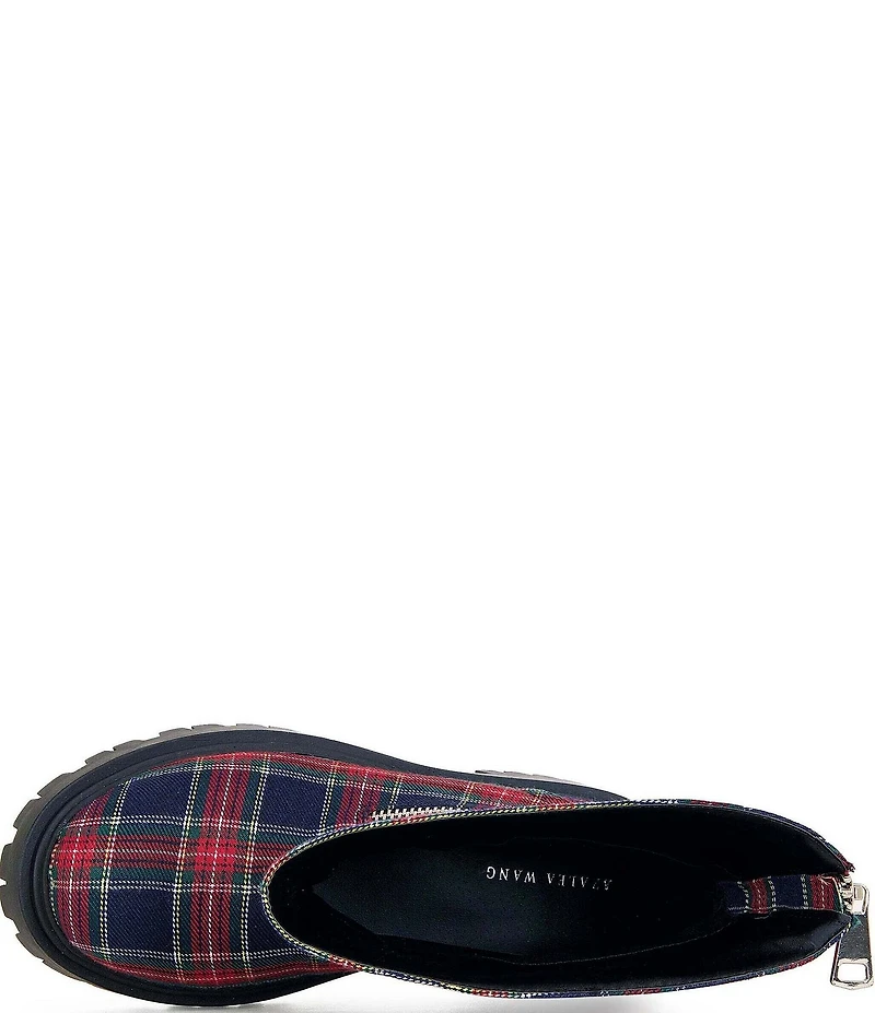 Azalea Wang Mohsen Plaid Dipped Shaft Zipper Moto Booties