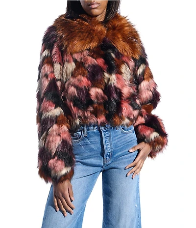 Azalea Wang Molly Retro Faux Fur Shawl Collared Oversize Crop Jacket