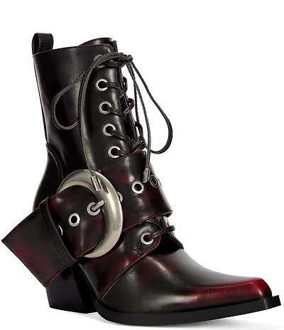 Azalea Wang Morgan Lace Up Buckled Strap Western Booties