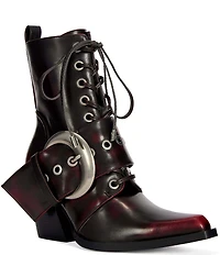 Azalea Wang Morgan Lace Up Buckled Strap Western Booties