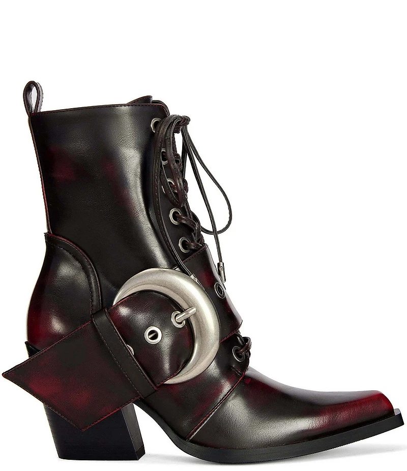 Azalea Wang Morgan Lace Up Buckled Strap Western Booties