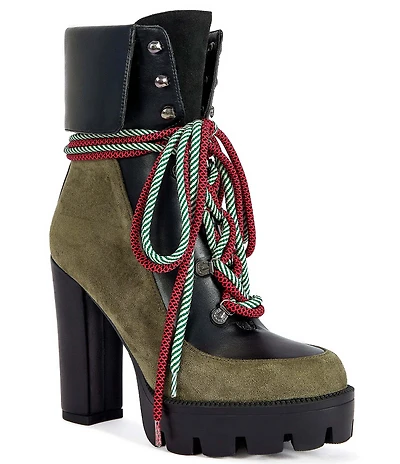 Azalea Wang Muffler Hiker Lace Block Heel Lug Platform Booties