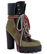 Azalea Wang Muffler Hiker Lace Block Heel Lug Platform Booties