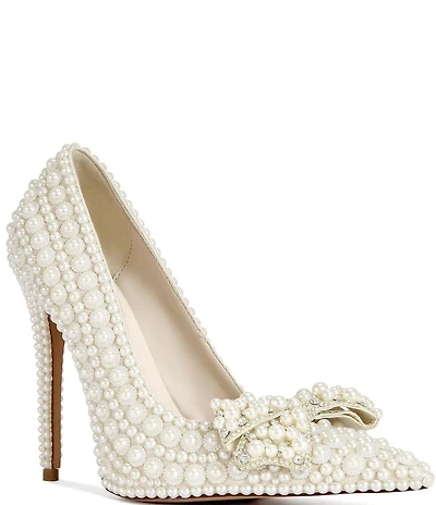 Azalea Wang Naamah Pearl Embellished Bow Pointed Toe Pumps